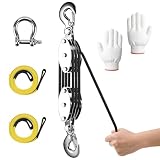 Flaschenzug Set 2000 kg Bruchlast, 8:1 Handseilzug mit 20 m Nylonseil, 300 kg WLL, Umlenkrolle inkl. Hebebänder, Schäkel & Handschuhe, 270° Drehbarer Haken für Jagd, Werkstatt, Garage und Forst