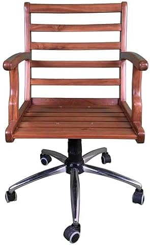 Revolving Chair | Teak Full Wood Office Chair & Study Room Chair with Height Adjustable and Arm Rest