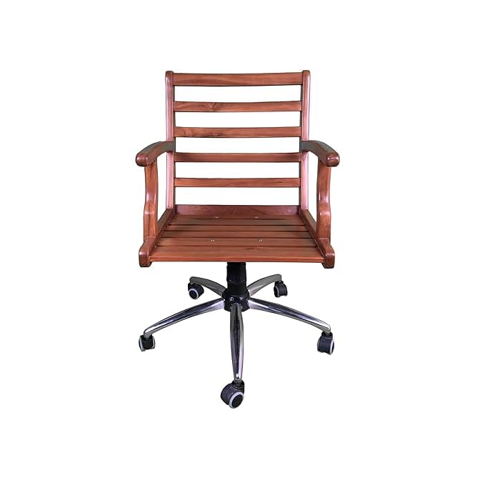 EPICS CRAFT Revolving Chair | Teak Full Wood Office Chair & Study Room Chair with Height Adjustable and Arm Rest