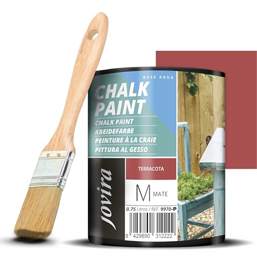 JOVIRA PINTURAS Pintura Tiza - Chalk Paint al Agua Mate + Pincel especial para madera. Renueva tus muebles con creatividad. (750 Mililitros, Terracota + Pincel) C-58-K