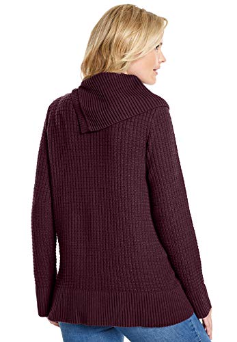 Woman Within Women's Plus Size Button-Neck Waffle Thermal Knit Sweater Pullover - 3X, Emerald Green #TOP2