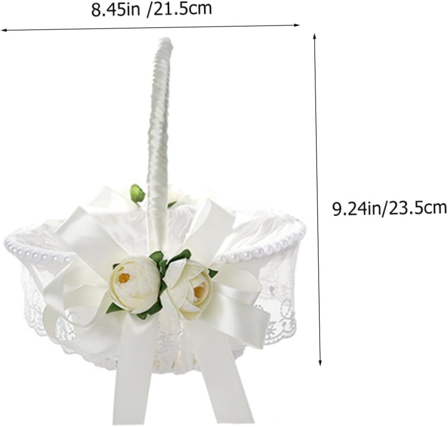 Ipetboom Woven Small Flower Basket for Wedding Flower Girl with Lace Ribbon, Rustic Rose Petals Basket for Ceremony Supplies and Party Favors