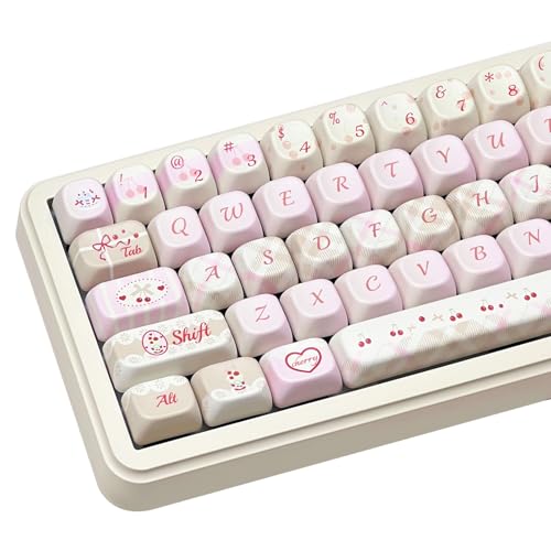Image of PBT Keycaps Cherry Milk Tea Pink White 145 Keys MX Switch Key Cap