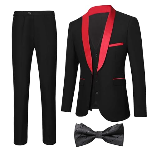 Tuxedo Suits for Men 3 Pieces Wedding Prom Dinner Party Shawl Collar Blazer Vest Pants Set with Black Stripe Bow Tie