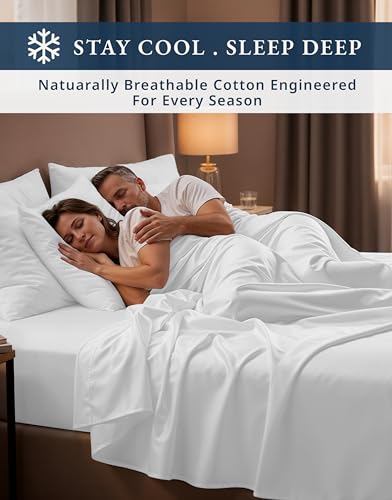 Image of LANE LINEN Cotton Bed Sheets King Egyptian Cotton Sateen - Brilliant White | Split Top King Sheets Sets For Adjustable Bed - 4-Piece Set, For Guests And Everyday Use, Buttery-Soft Silky Sateen