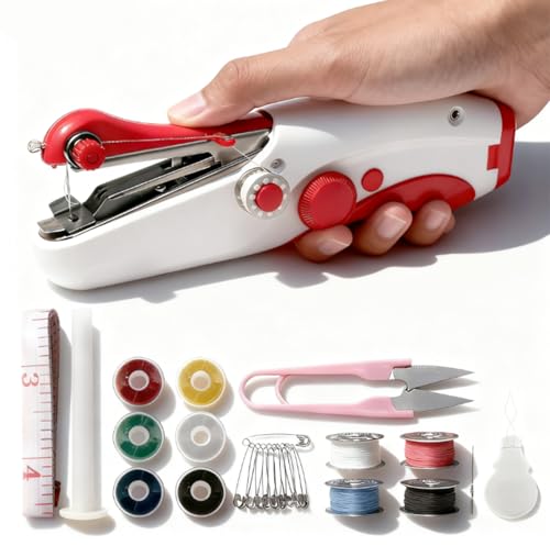 Handheld Sewing Machine, Portable Electric Sewing Machine for Beginners Adult, Fast Stitch for Fabrics Suitable for Fabrics, Clothes, DIY Home Travel (Red)