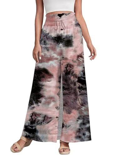 Image of Leriya Fashion Womens Mid Rise Tie-Dye Loose Fit Flared Wide Leg Palazzo Pants | Relaxed Pants | Bottom