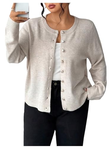 SHENHE Women's Plus Size Button Down Cardigan Lightweight Crew Neck Soft Knit Basic Sweater