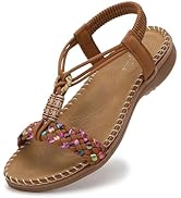 Littleplum Sandalen voor dames, platte sandalen met strassparels, zwart, 39 EU
