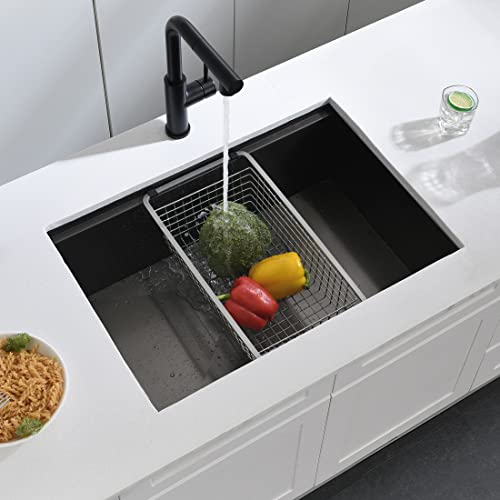27 Black Undermount Workstation Kitchen Sink - Dorzom 27”X19” Metallic Matte Black Stainless Steel Undermount 18 Gauge 10 Inch Deep Single Bowl Workstation Ledge Kitchen Sink With Accessories #TOP2