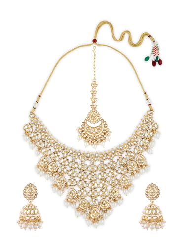 ZAVERI PEARLS Gold Tone Cascading Lotus Design Kundan Pearls Drop...
