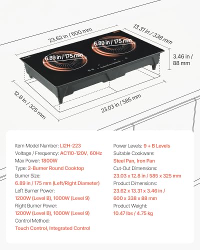 Image of VEVOR Induction Cooktop 24inch 2 Burners Built-in Electric Stove 110V