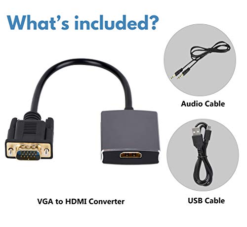 Image of VGA to HDMI Adapter, VGA to HDMI Converter (Male to Female) for Computer, Desktop, Laptop, PC, Monitor, Projector, HDTV with Audio Cable and USB Cable (Aluminum Alloy，Grey)