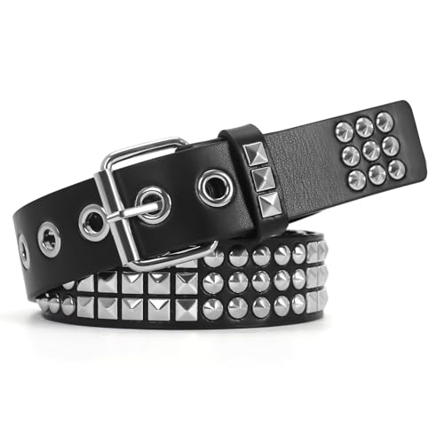 Image of Studded Belt, Metal Punk Rock Rivet Belt with Bright Pyramid Studded for Women Men