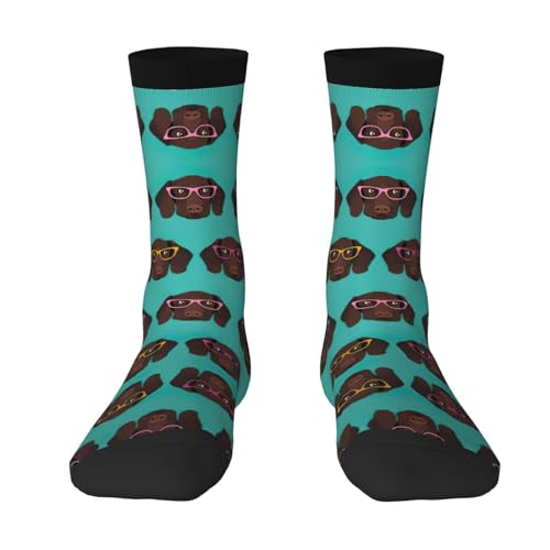 DURAGS Calcetines deportivos alemanes de pelo corto con gafas, unisex, informales, con bloques de color, a media pantorrilla, para fitness y actividades al aire libre, Puntero alemán de pelo corto en