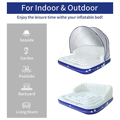Yusing Inflatable Pool Floats, 2-3 Person Giant Pool Float Lounger With Upf50 Retractable Canopy & Cup Holder For Adults & Kids, Floating Island For Indoor & Outdoor(Blue) #TOP6