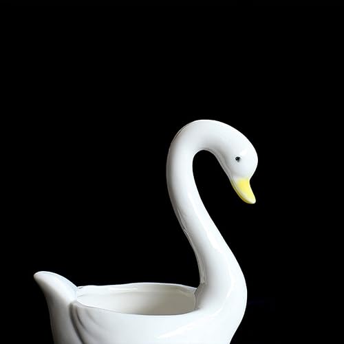 Miniatura 6 de Asodomo Paquete de 2 macetas suculentas en forma de cisne, macetas de cerámica blanca, macetas pequeñas de cisne con agujeros de drenaje y platillo
