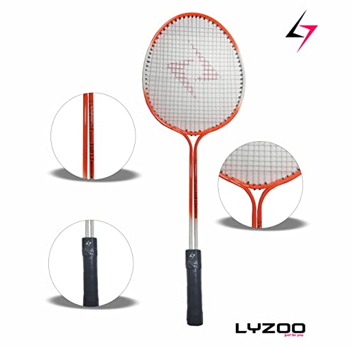 Image of LYZOO Set of 1 Pair Double Shaft Badminton Racquet Air Tube Aluminium Shaft with 3pc Nylon Shuttle Cork | Soft Grip | Light Weight | Strung Badminton Racquet | Gym Equipment for Home Gym Workout