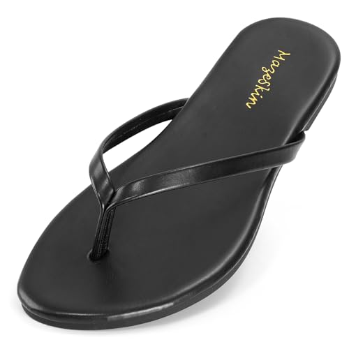 mazeskin Women's Memory Foam Comfortable Flat Thong Sandals Dressy Summer Beach Leather Slide Flip Flops2
