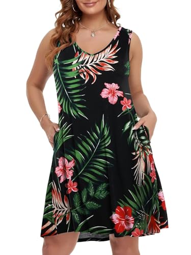 Image of BELAROI Women Casual Summer Dresses Plus Size Sundress V Neck Swing Tank Dress Sleeveless Criss-Cross Beach Cover Ups Pockets
