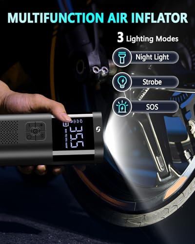 Tire Inflator Portable Air Compressor, Cordless Tire Inflator | Air Compressor with LED Light for Car, Motorcycle, Bicycle and Ball, 150PSI Air Tire Pump with Gauge view 4