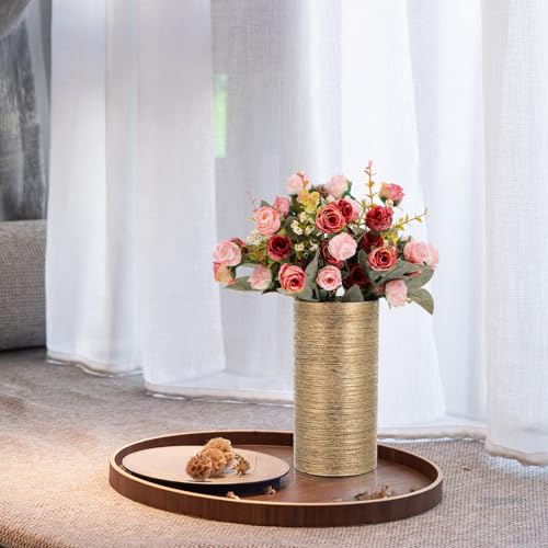 Vase céramique dorée brossée, pot fleur décoratif pour salon