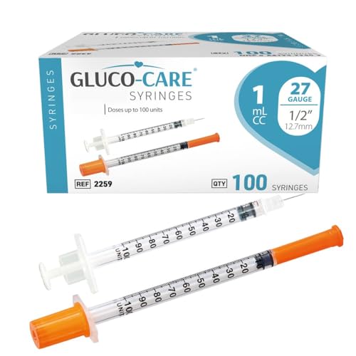 Image of GLUCO-CARE 1 ml /cc Syringes 27G x 1 /2'' (12.7mm), Orange Cap, 100 /box