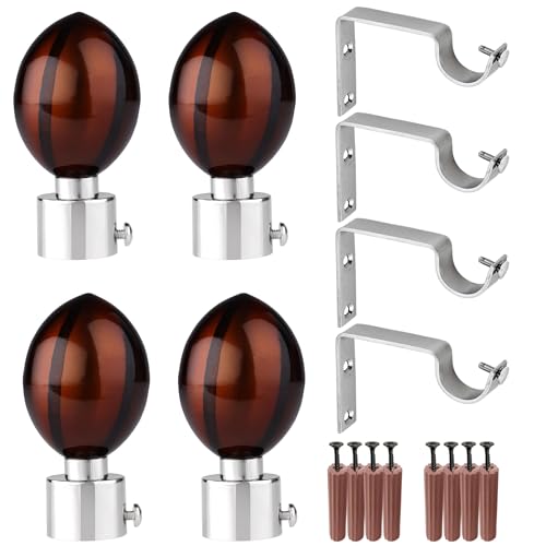 Image of GRIVAN Stainless Steel Curtain Bracket Parda Holder with Support 1 Inch Rod Pocket Finials Designer Door and Window Rod Support Fittings, Curtain Rod Holder (Brown Glossy, Pair of 2)