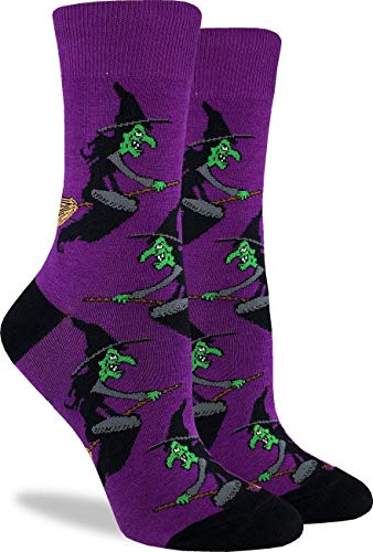 Good Luck Sock Women's Halloween Witch Crew Socks - Purple, Adult Shoe Size 5-9