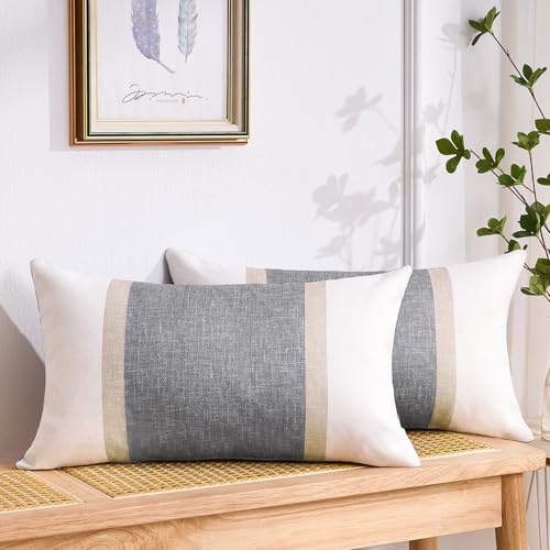 Funda Cojines 30x50 cm Fundas Cojines Gris Claro Funda de Almohada Empalme de Rayas Funda Cojin Sofa Decoración Moderna para Sofá Silla Cama Sala de Estar Dormitorio 2 Piezas - imagen 4