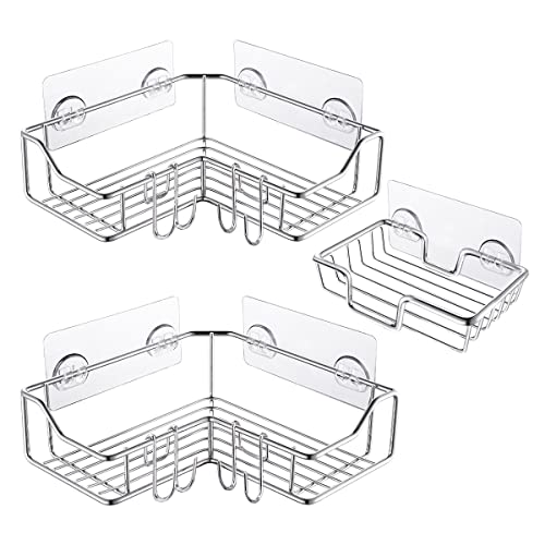 Tetote Corner Shower Caddy & Soap Dish Holder,3-Pack Adhesive Shower Shelf With Hooks,Sus304 Stainless Steel Wall Mounted Bathroom Shower Organizer For Bathroom Rack Floating Shelves #TOP1