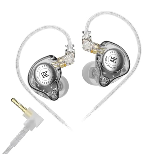 KZ EDX Pro 2 in-Ear Monitor IEM Earphones with 10mm Dynamic Driver, Balanced Sound, Detachable Silver-Plated Cable with 3.5mm Plug, Metallic Faceplate, Comfortable Fit Wired IEM (3.5mm, Clear)