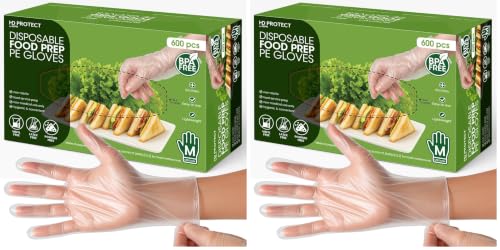 Image of Keppi 1200 Pack Disposable Gloves Medium - Clear HDPE Plastic, Food Safe, Latex-Free, BPA-Free - Single-Use for Cooking, Food Prep, Cleaning & Serving