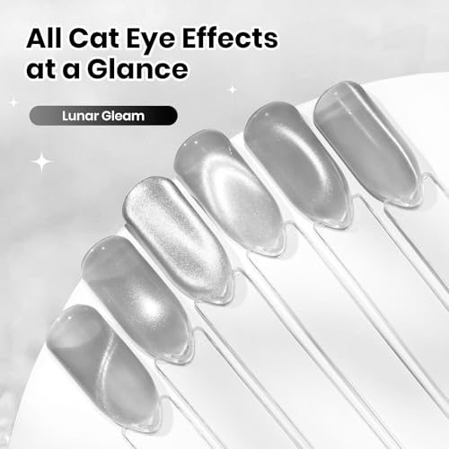 Image of Beetles Silver Cat Eye Gel Polish, 15ML Magnetic White Pearl Cat Eye Gel Nail Polish, Shimmer Glass Clear Effect for French Nail Art, Soak Off UV LED Gel Polish for Salon DIY Manicure