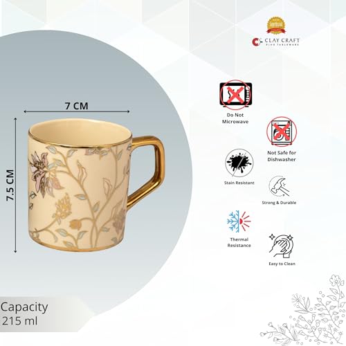 Image of Clay Craft Fine Ceramic Director Coffee Mug Set of 6-215 Ml Each, Mugs for Coffee, Cups Set, Ideal for Gifting, Perfect for Home & Office, Elegant Ceramic Tea Cup Set (PBE603)