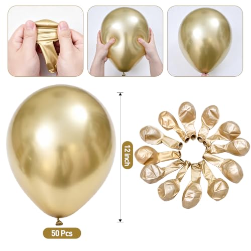 Image of 12 Inch Metallic Light Gold Balloons, 50 Pcs Latex Helium Metallic Balloons for Kid's Birthday Party, Baby Shower, Wedding, Graduate Party Decorations