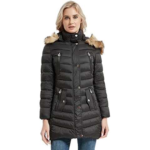 CROYEE Women's Winter Slim Quilted Puffer Coat with Removable Fur Hood (Large,Black) Cover