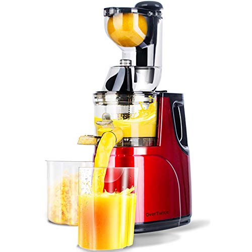 OverTwice Slow Masticating Juicer Cold Press Juice Extractor Apple Orange Citrus Juicer Machine with Wide Chute Quiet Motor for Fruit Vegetables