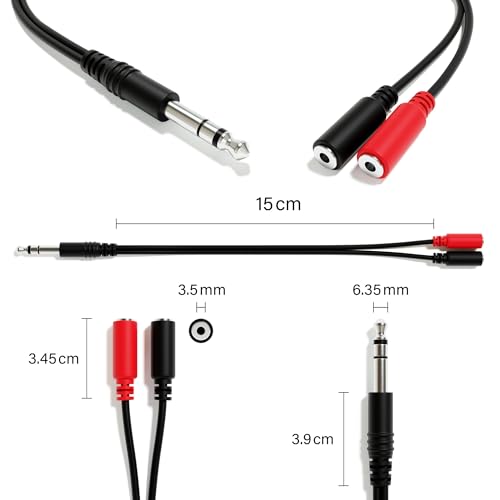 Cable divisor estéreo a mono 1/4" TRS a 2 x 3.5mm TS miniatura 2