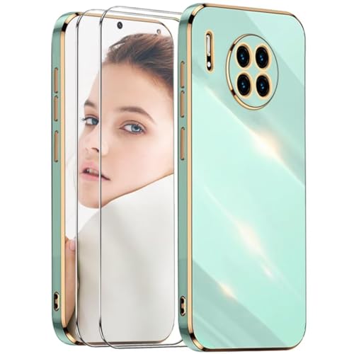 Cover per Huawei Nova 8i Honor 50 Lite con 2 Vetro Temperato Telaio Elettrolitico Custodia Protettiva in Morbido per Nova 8i 50 Lite-verde silicone tpu