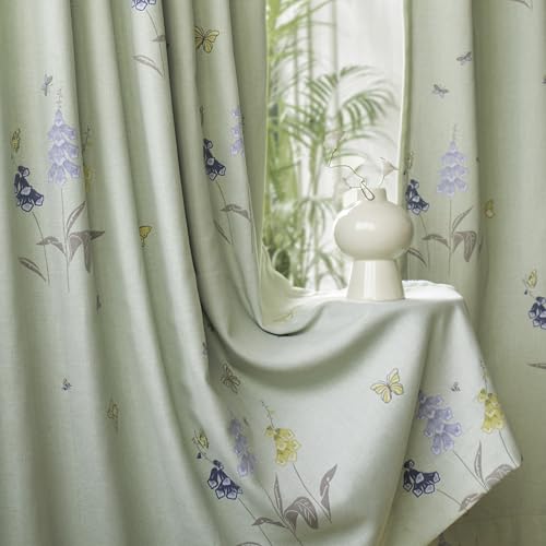 Image of Tranquebar Curtain Co. 100% Blackout Curtains, Complete Darkening Lining (Polyester), Green Butterfly & Floral Print, Cotton Blackout Curtains 5 Feet for Window, BackTabs, Titli (152 cm) - Set of 2