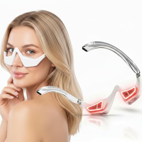 Under Eye Red Light Therapy Glasses with Microcurrent, 4 Treatment Modes for Reducing Dark Circles, Puffiness, Wrinkles & Fine Lines, Rechargeable Eye Massager for Fatigue Relief