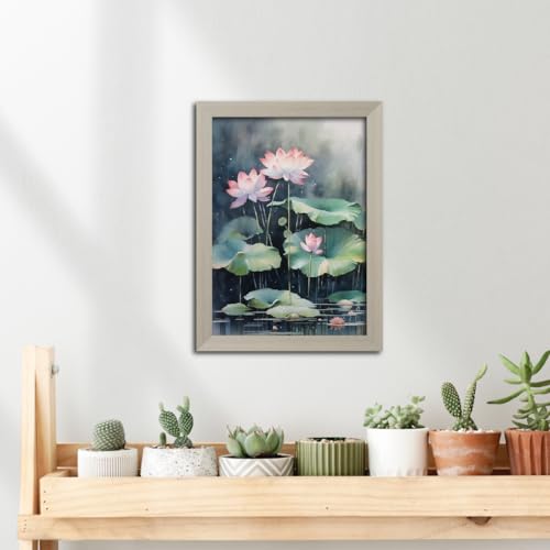 Image of TenorArts White Lotus Photo Frame Vastu Positivity Lucky Wall Painting Aesthetic Art Framed with White Wooden Texture for Living rooms Office Bedroom - Wall Paintings /Hangings (12inches x 9inches)
