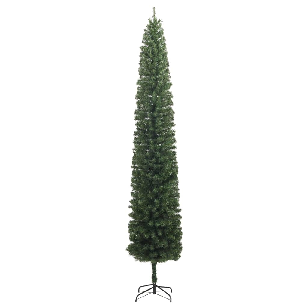 Árbol de Navidad artificial delgado de 300 cm, con soporte de metal, puntas de PVC natural, diseño que ahorra espacio, abeto verde para interiores y exteriores