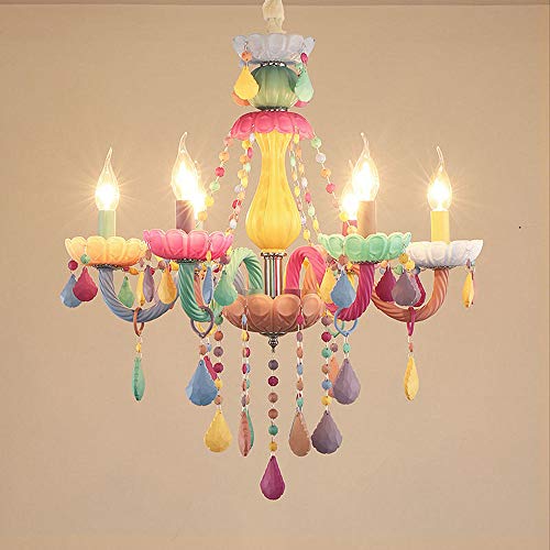 Chandelier en cristal coloré à 6 lumières suspension plafonnier pour chambre de fille EuropGCID