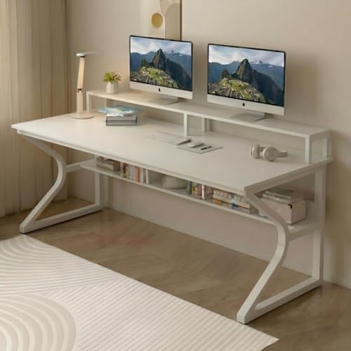 TEKAVO Qri Computer Table for Home Pc | Office Table for Home | Lower Shelf & Moniter Riser, Laptop Table, Worktable, Study Table, Workstation | White Wood, Metal, (150 Cm x 60 Cm) - DIY
