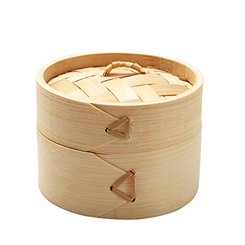 Generic Vaporera de bambú, cesta redonda de 3.94 pulgadas para comida china, 10 cm x 10 cm x 7 cm