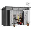 DWVO Storage Shed 9x4 FT for Bicycle, Functional Metal Tool Shelter Garden Storage Unit with Acrylic Windows, Secure Entry Lock, Water-Resistant Waste Enclosure for Outdoor Patio Garden(Dark Gray)