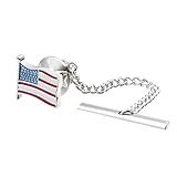 HAWSON American Flag Tie Tack with Chain Silver Tone Tie Pin Mens Accessories