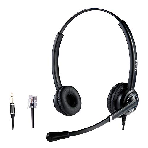 Phone Headset with RJ9 Jack & 3.5mm Connector for Landline Deskphone Cell Phone PC Laptop, Office Headset for Cisco IP Phone Call Center Office, Work for Cisco 7941 7965 6941 7861 8811 8961